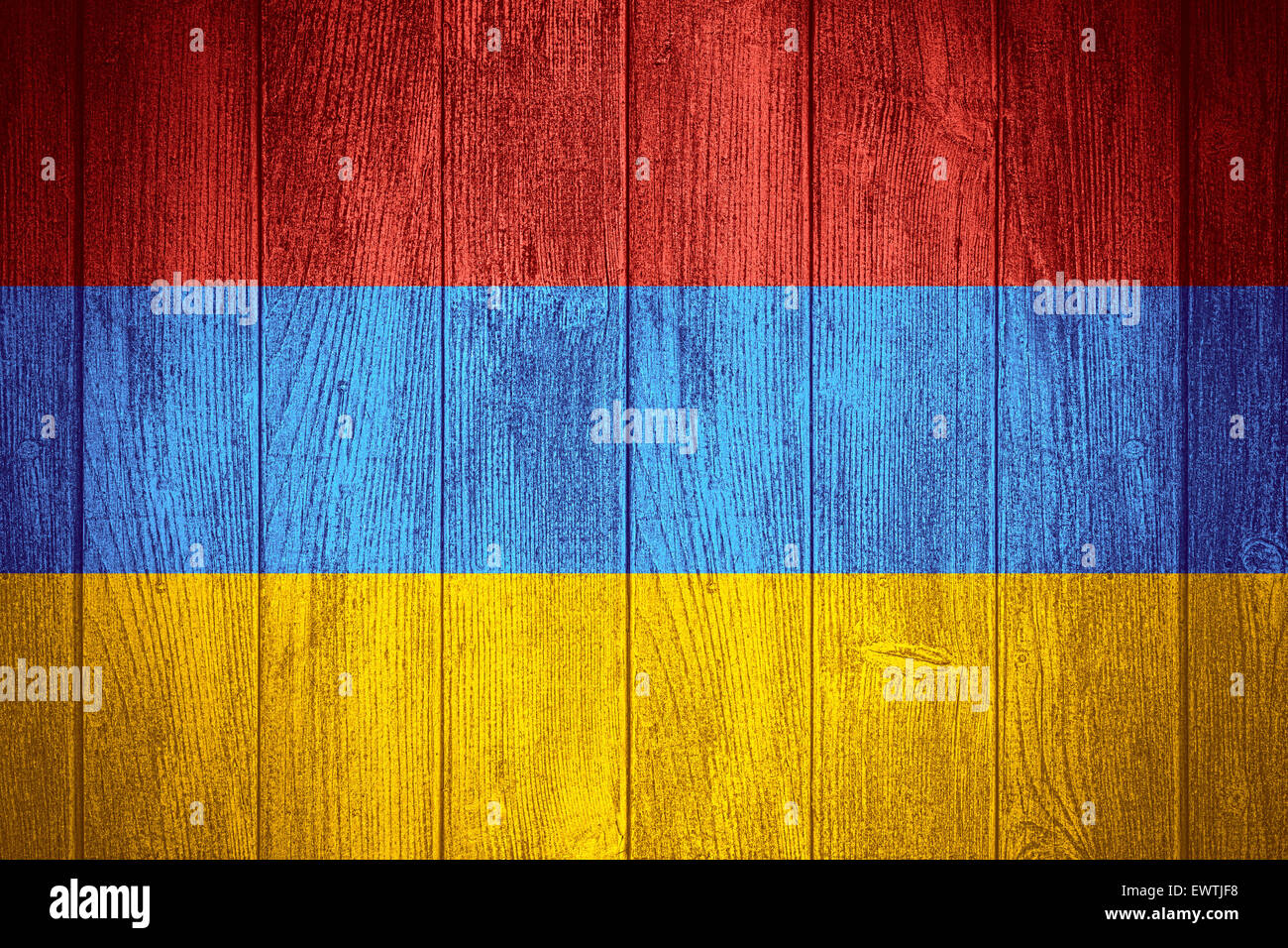 Armenia flag or Armenian banner on wooden boards background Stock Photo