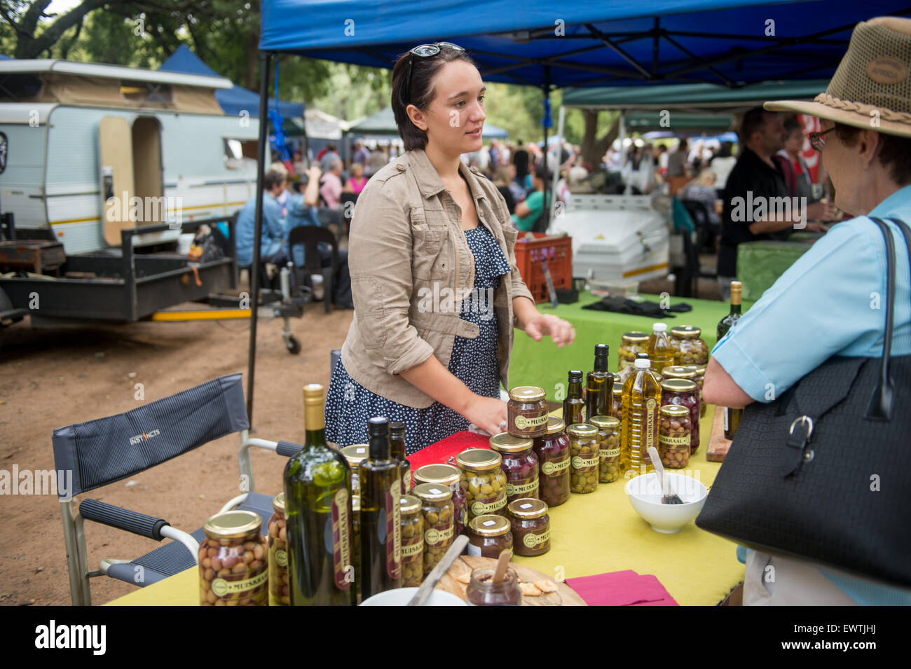 SOUTH AFRICA- Woman running a stand at farmers market in Pretoria Stock Photo