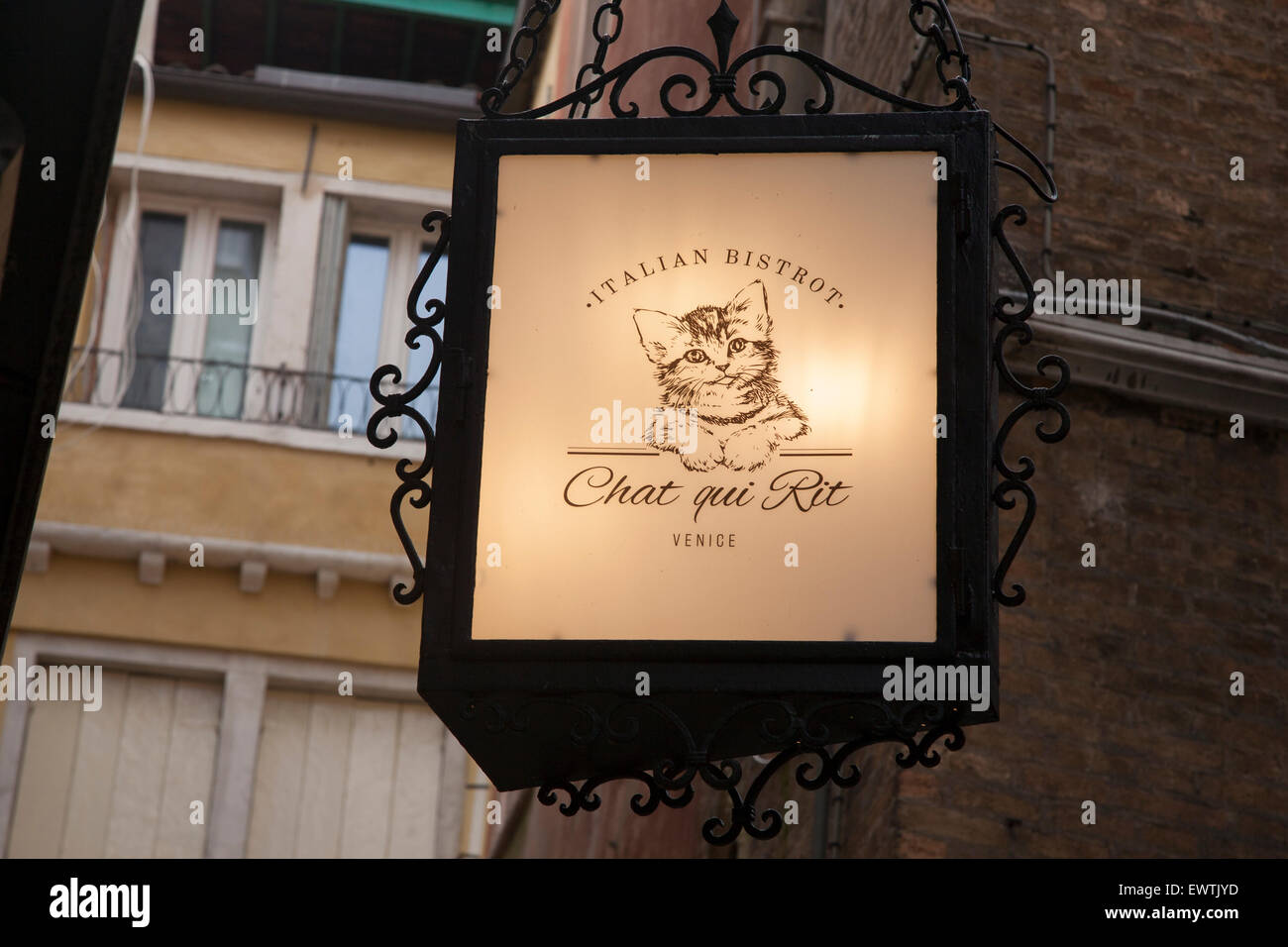 Chat Qui Rit Restaurant Sign Venice Italy Stock Photo Alamy