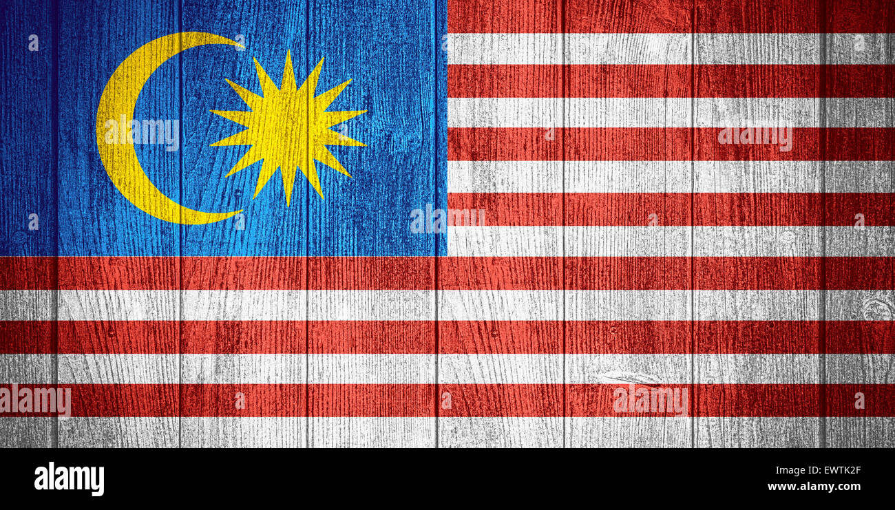 Malaysia flag or Malaysian banner on wooden boards background Stock Photo