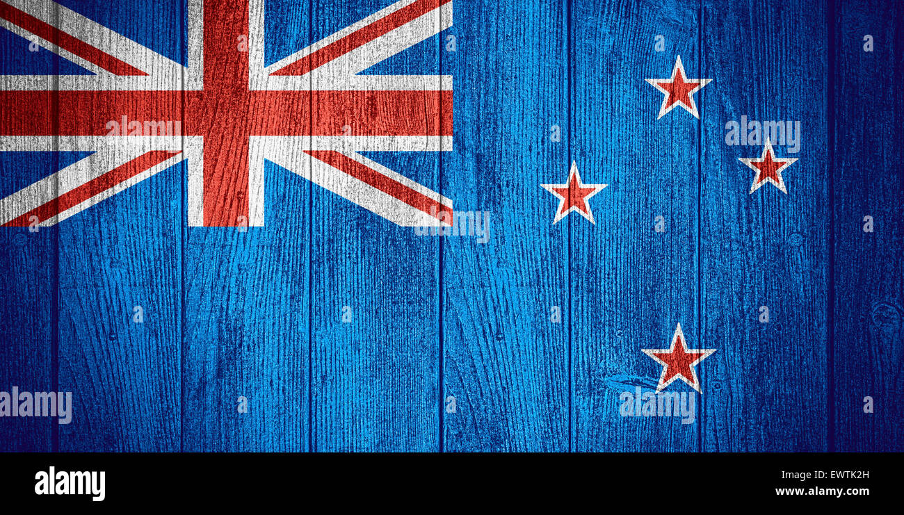 New Zealand flag or banner on wooden boards background Stock Photo