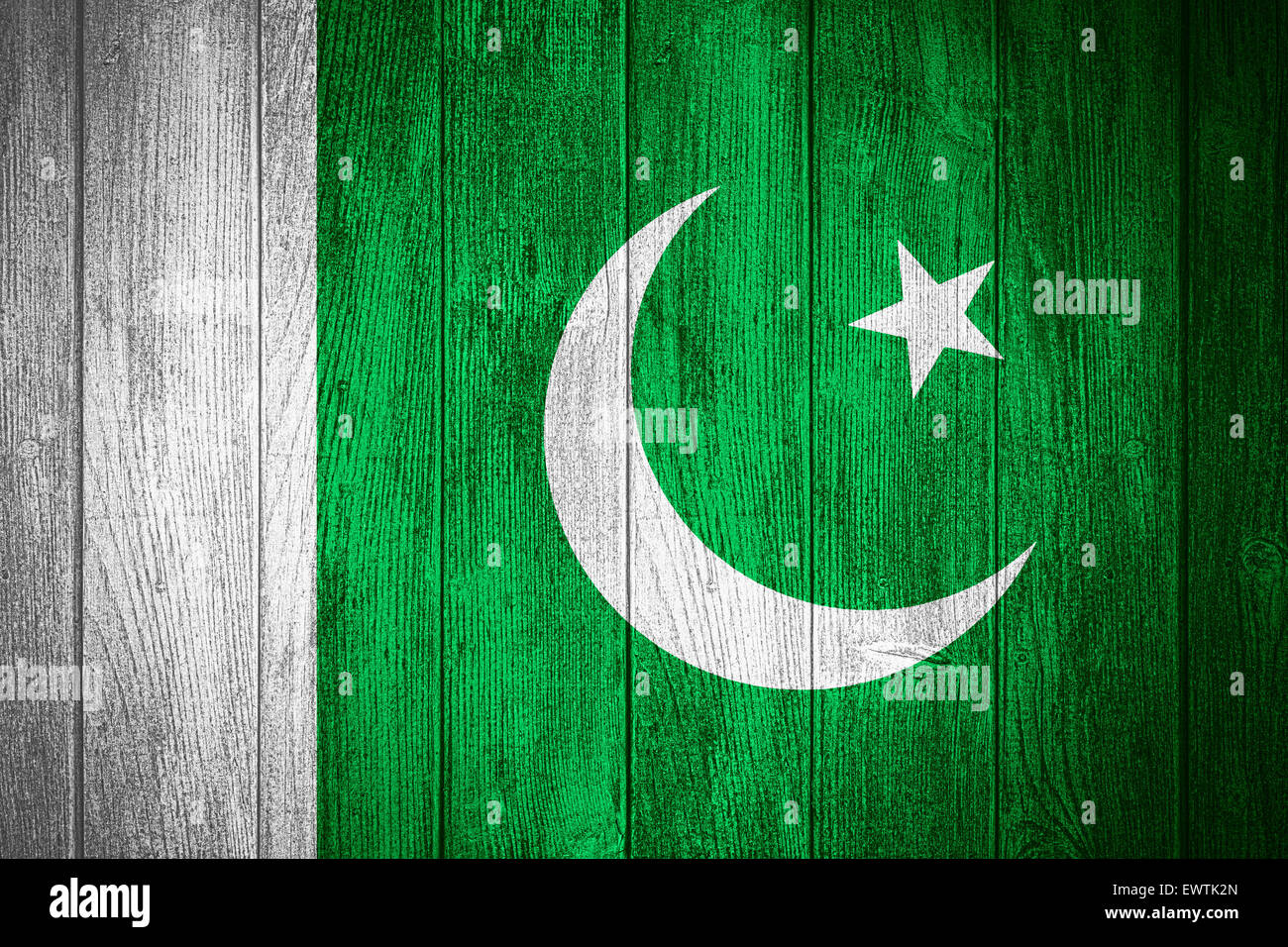 Pakistan flag or Pakistani banner on wooden boards background Stock Photo