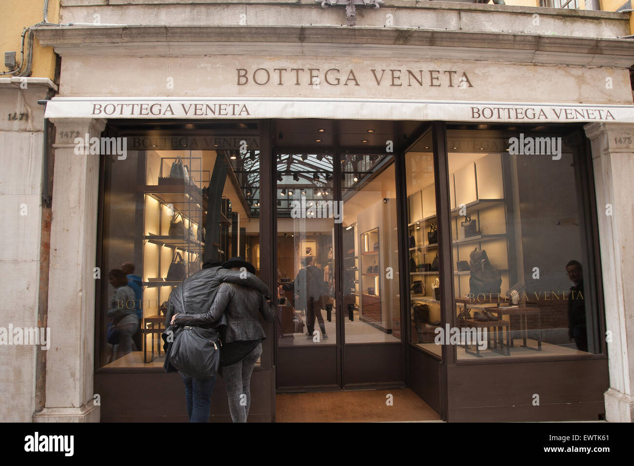 Bottega Veneta Shop Window and Facade, Venice; Italy Stock Photo