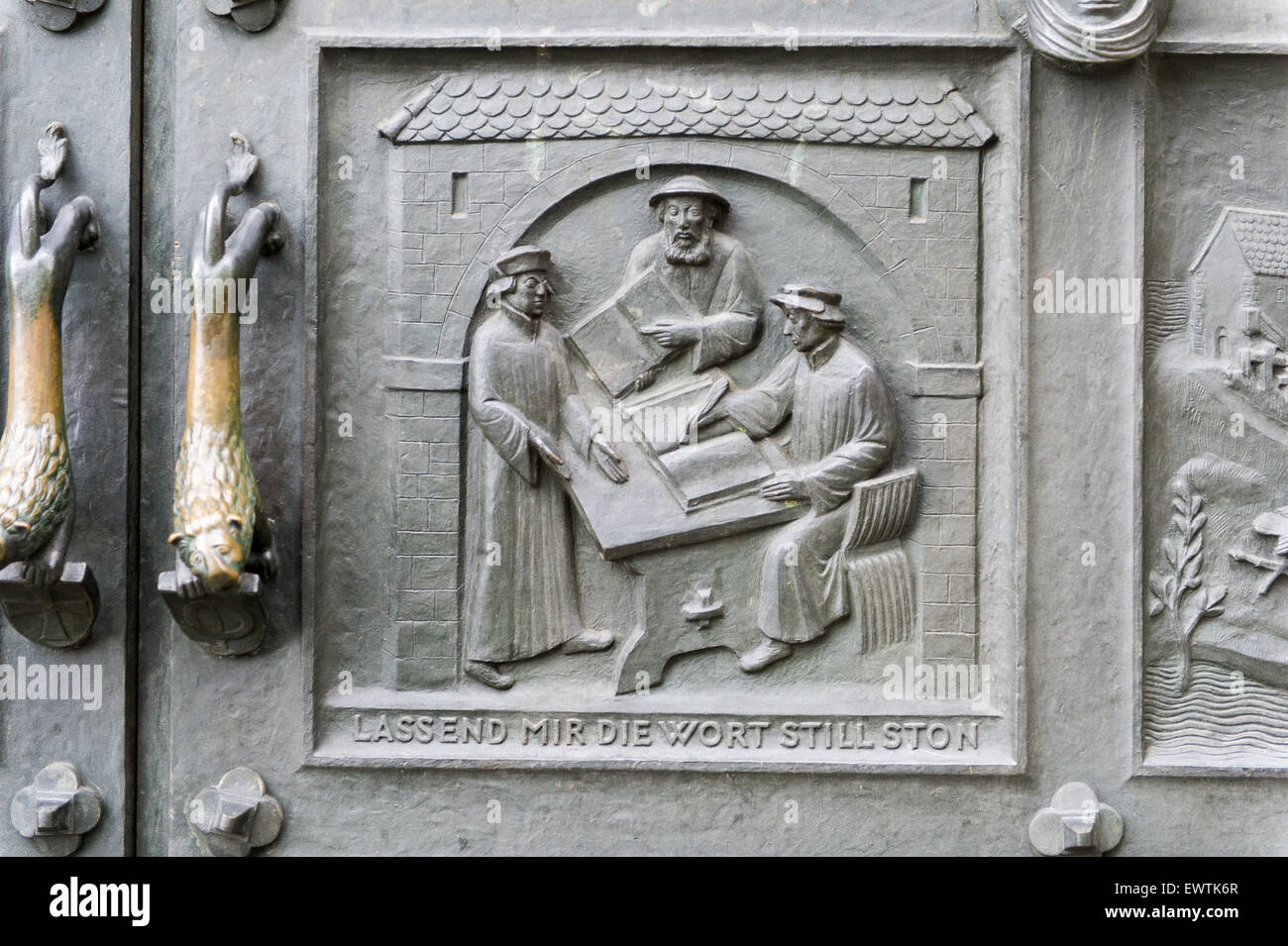 Detail of intricately carved door in Zurich Switzerland, Europe Stock Photo