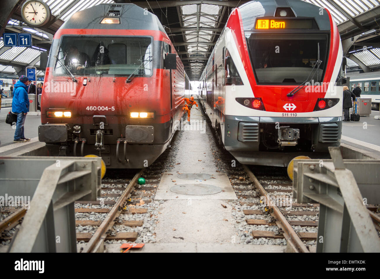 Trains at the train station in Zurich Switzerland, Europe Stock Photo