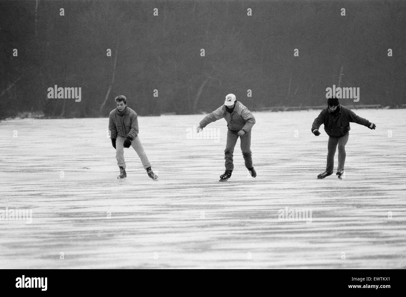 Ice Skating on frozen lake, Sutton Park, Birmingham, England, 17th