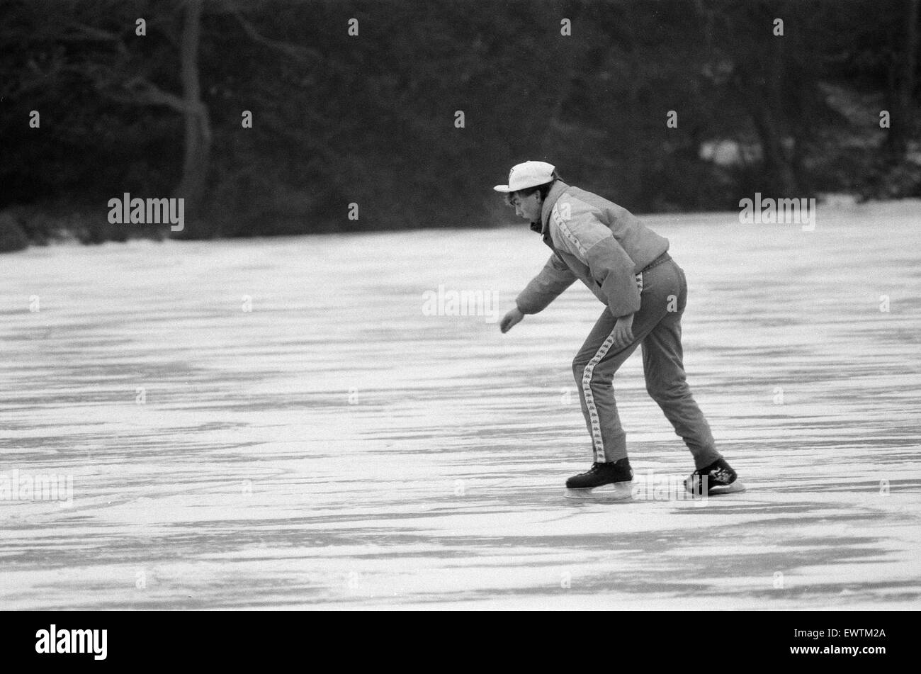 Ice Skating on frozen lake, Sutton Park, Birmingham, England, 17th