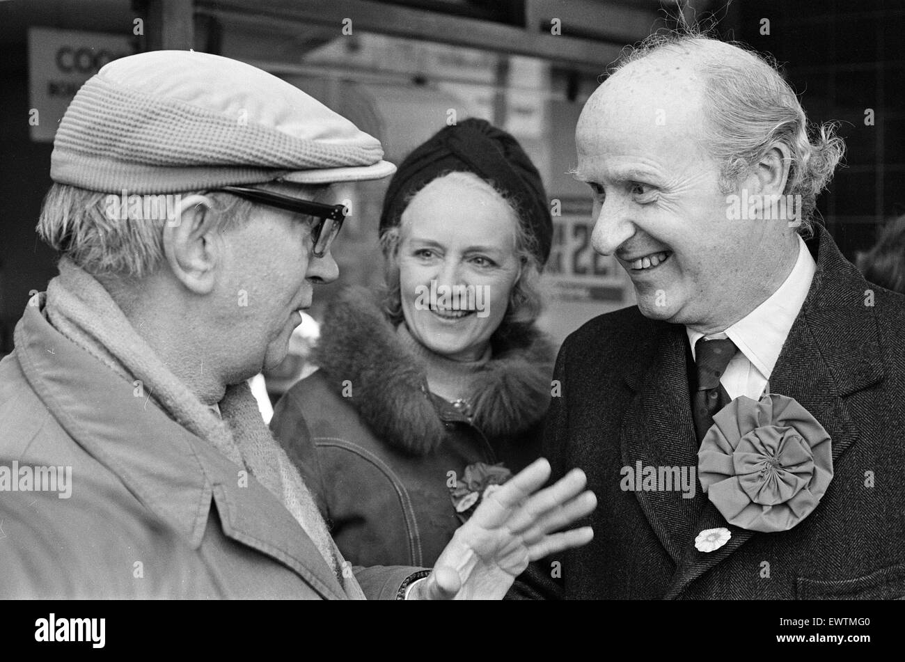 Anthony Barber, Chancellor of the Exchequer and Conservative Member of Parliament for Altrincham and Sale, pictured with wife Jean, campaigning in Altrincham and Sale, Greater Manchester, ahead of 1974 General Election, 23rd February 1974. Stock Photo