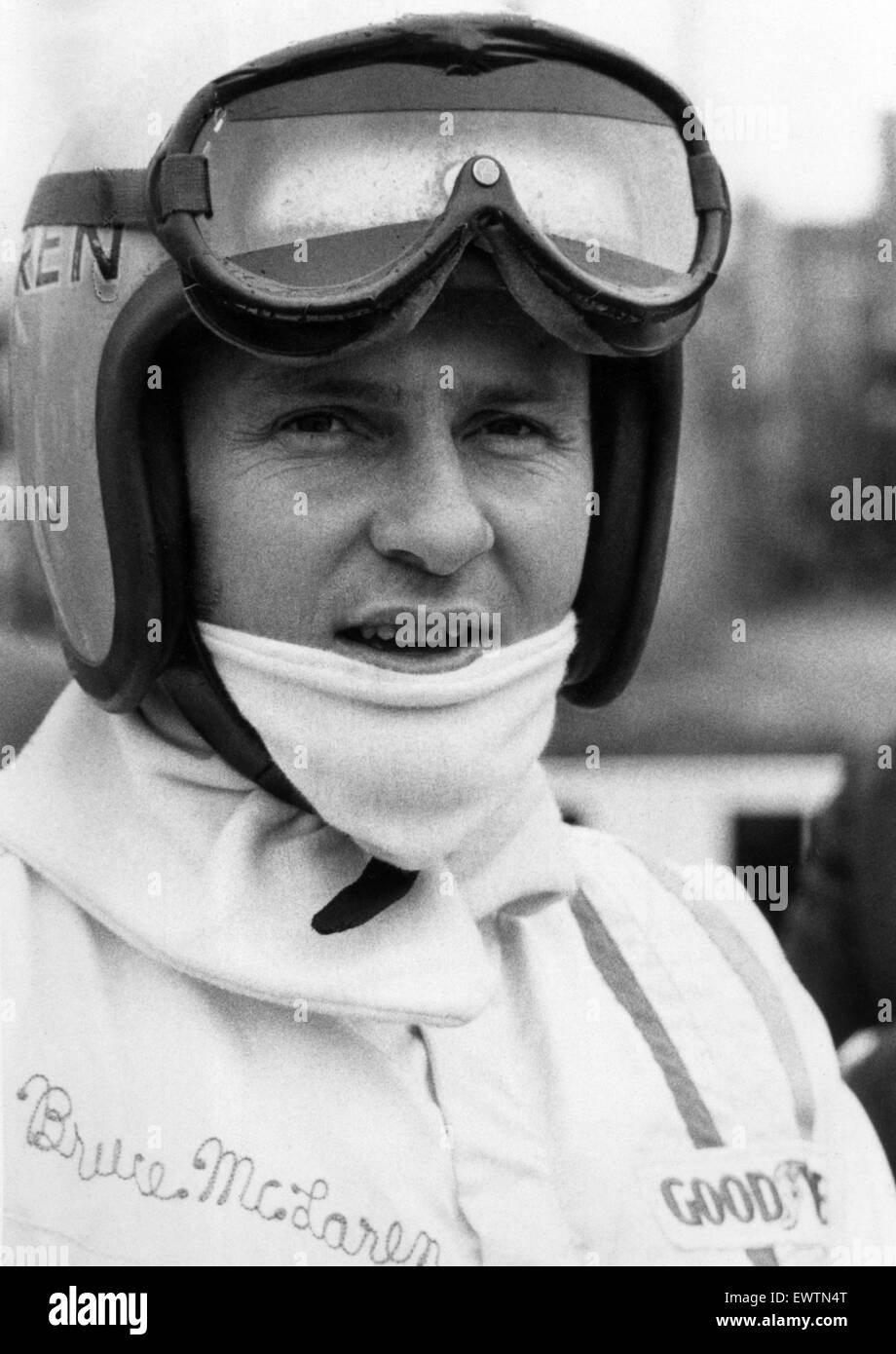 Portrait of Formula One motor racing driver Bruce McLaren. July 1968. Stock Photo