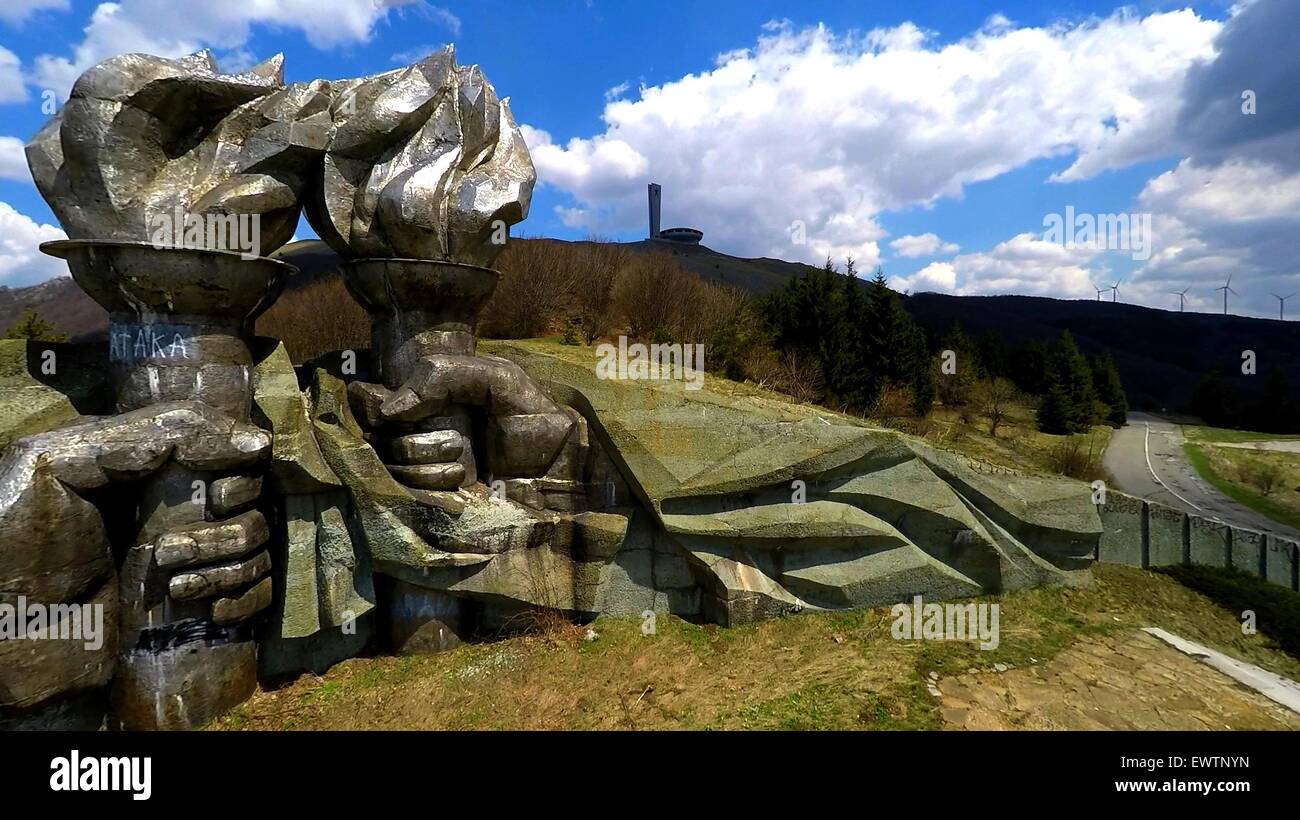 A view of The Buzludzha Monument builded on the top of Stara Planina ...