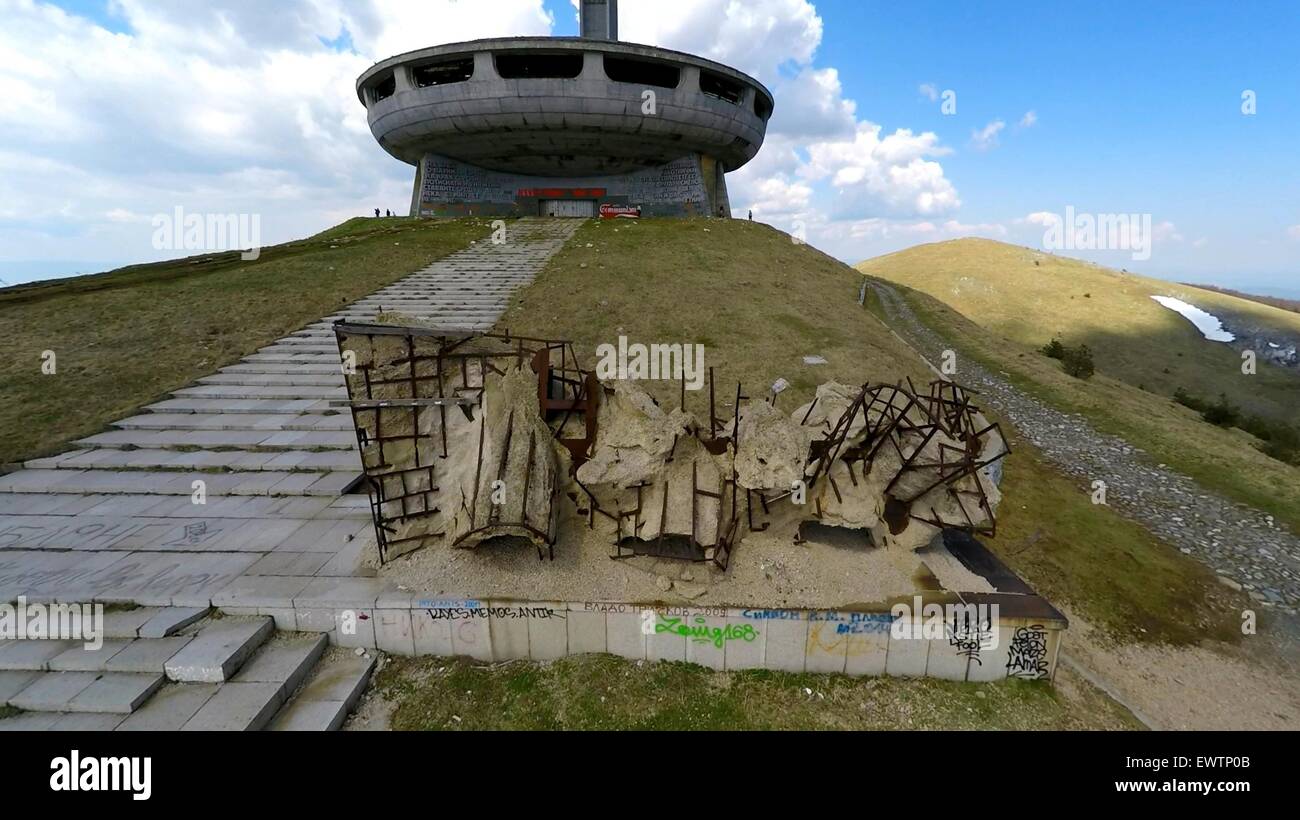 A view of The Buzludzha Monument builded on the top of Stara Planina ...