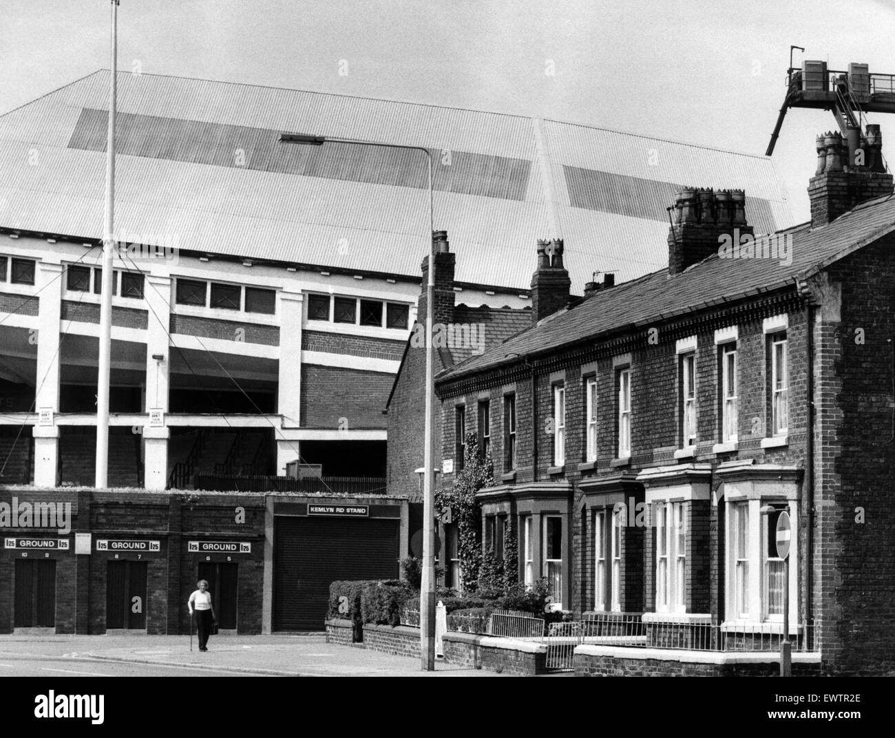 Exterior of Anfield football stadium, home to Liverpool Football Club, Merseyside. 19th May 1980. Stock Photo