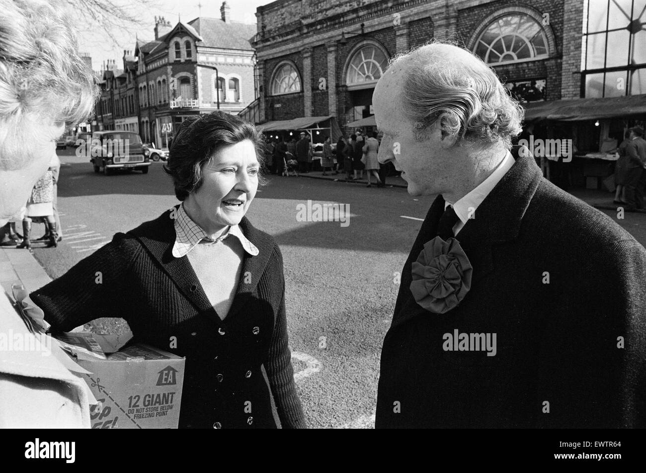 Anthony Barber, Chancellor of the Exchequer and Conservative Member of Parliament for Altrincham and Sale, pictured campaigning in Altrincham and Sale, Greater Manchester, ahead of 1974 General Election, 23rd February 1974. Stock Photo