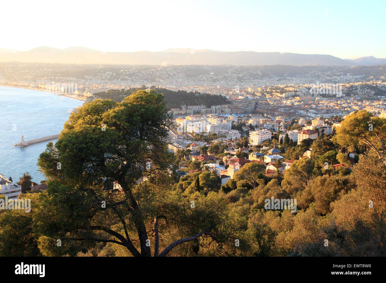 Top view above Nice city from the Mont Boron garden, French Riviera