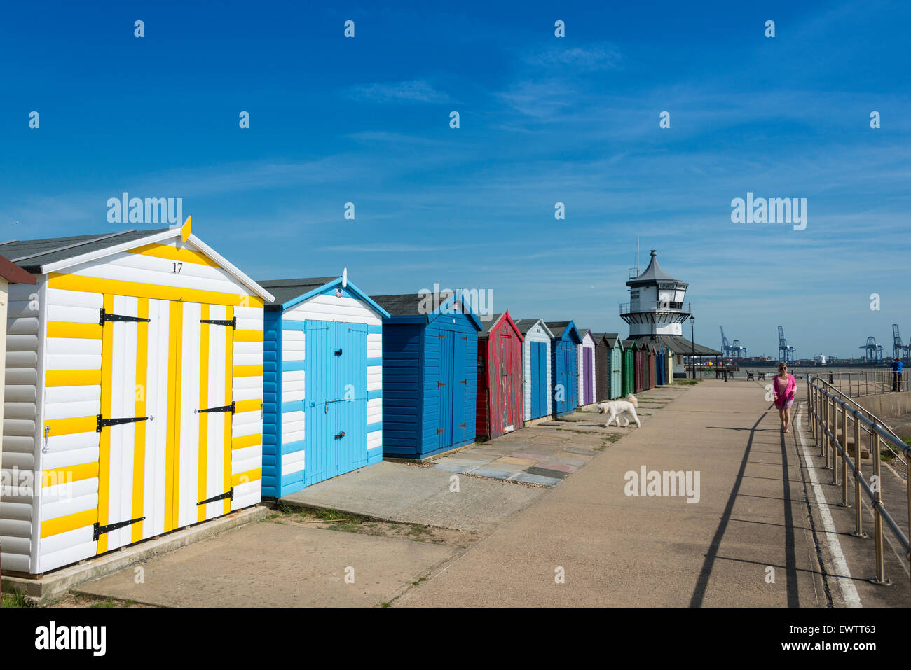 Colourful beach huts and The Harwich Low Lighthouse (Harwich Maritime