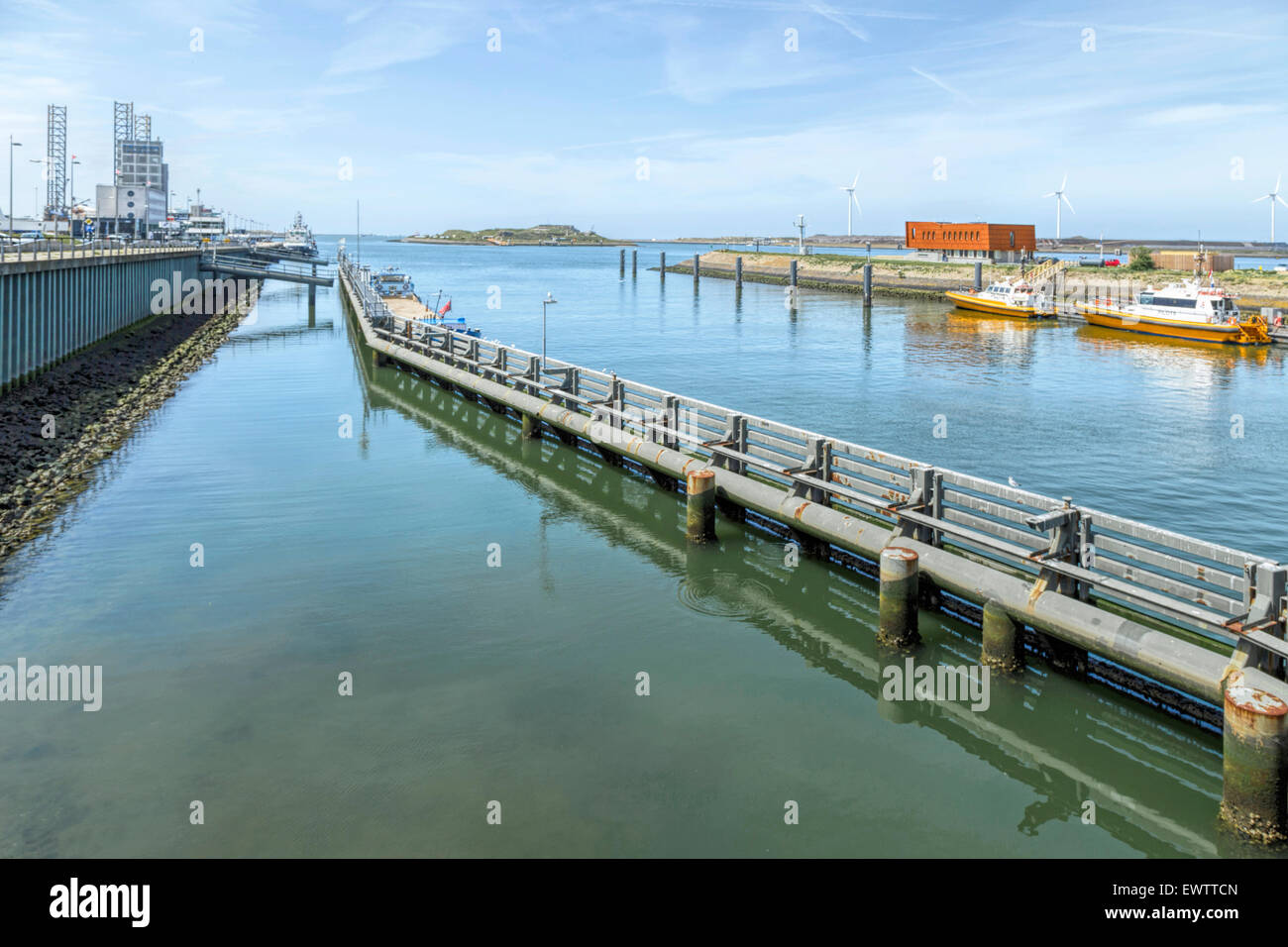 View towards the North Sea from Zuidersluis ( Southern lock ), at Velsen-Noord, IJmuiden, North Holland, The Netherlands. Stock Photo