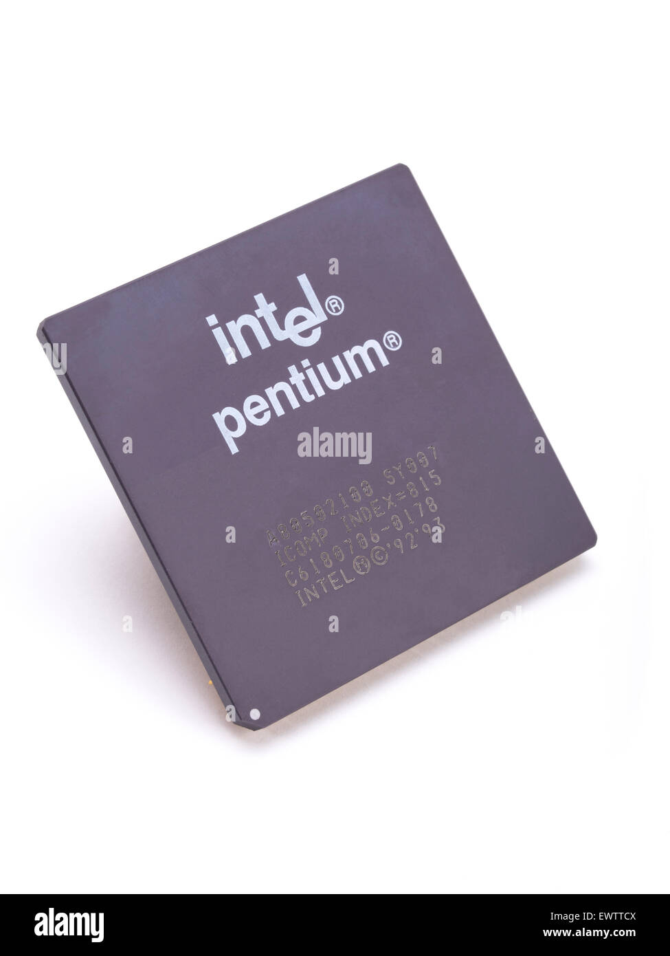 Intel Pentium 100mhz cpu chip A80502100 1994 Stock Photo