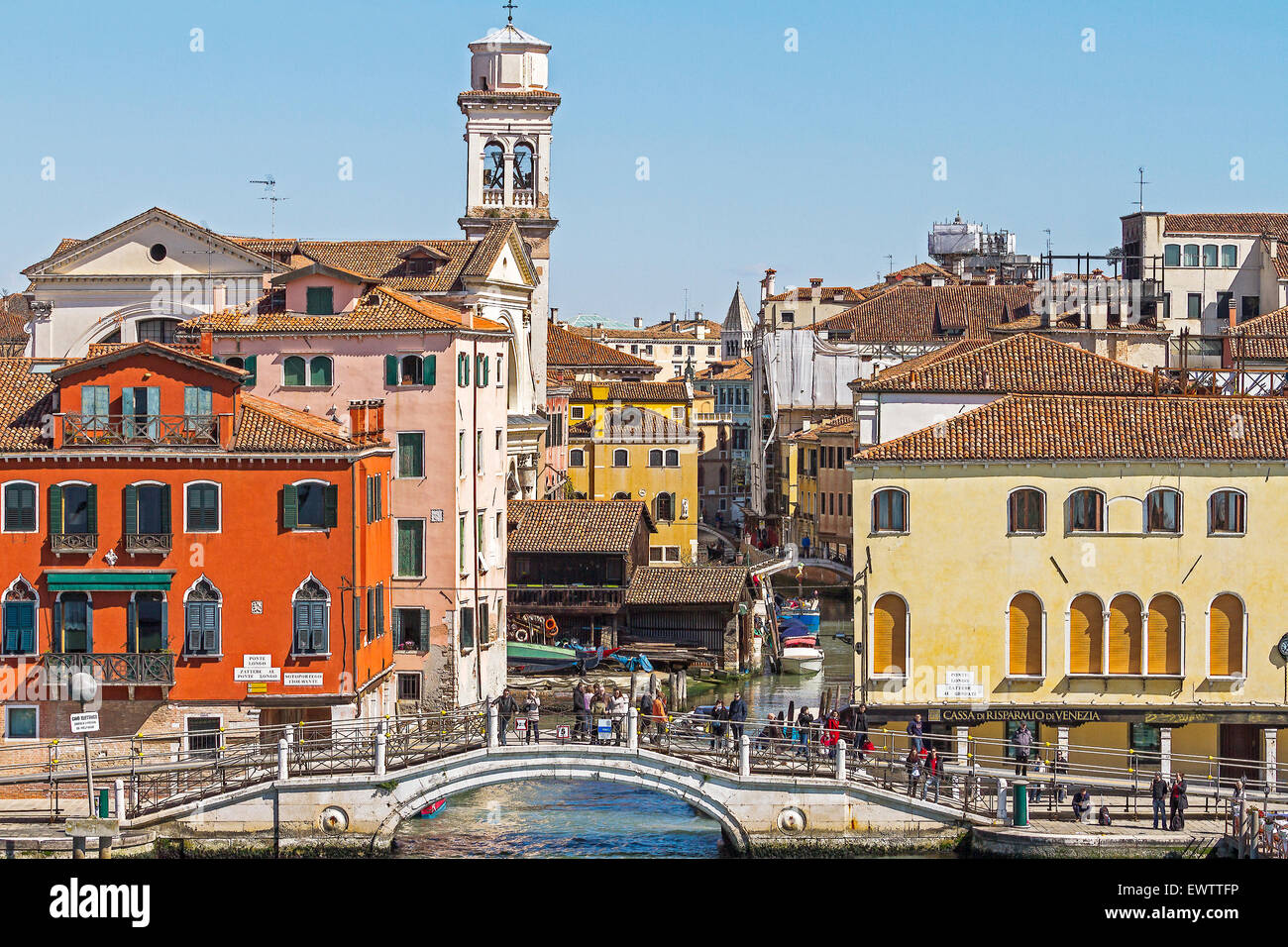 Leaning Campanile and Other Buildings Venice Italy Stock Photo