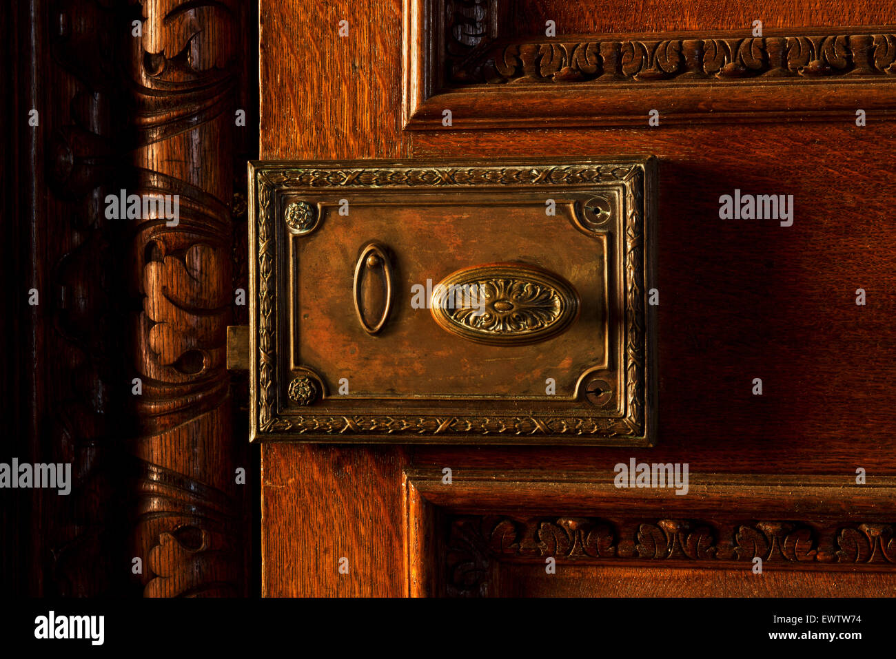 Ornate detail on a door knob in Silverlands Orphanage, Chertsey, Surrey, UK Stock Photo