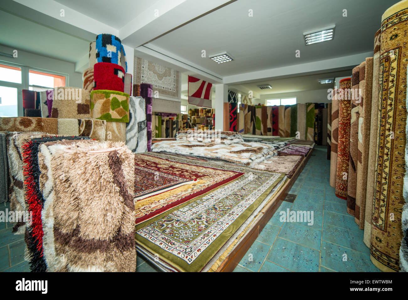 Colorful Carpets In The Store Stock Photo Alamy