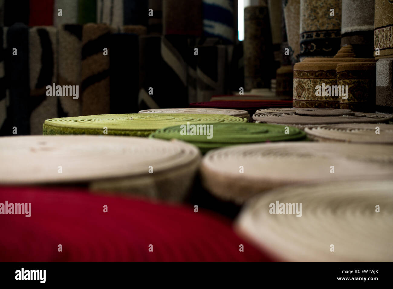 Rolled Rugs Inside A Rug Store Stock Photo Alamy
