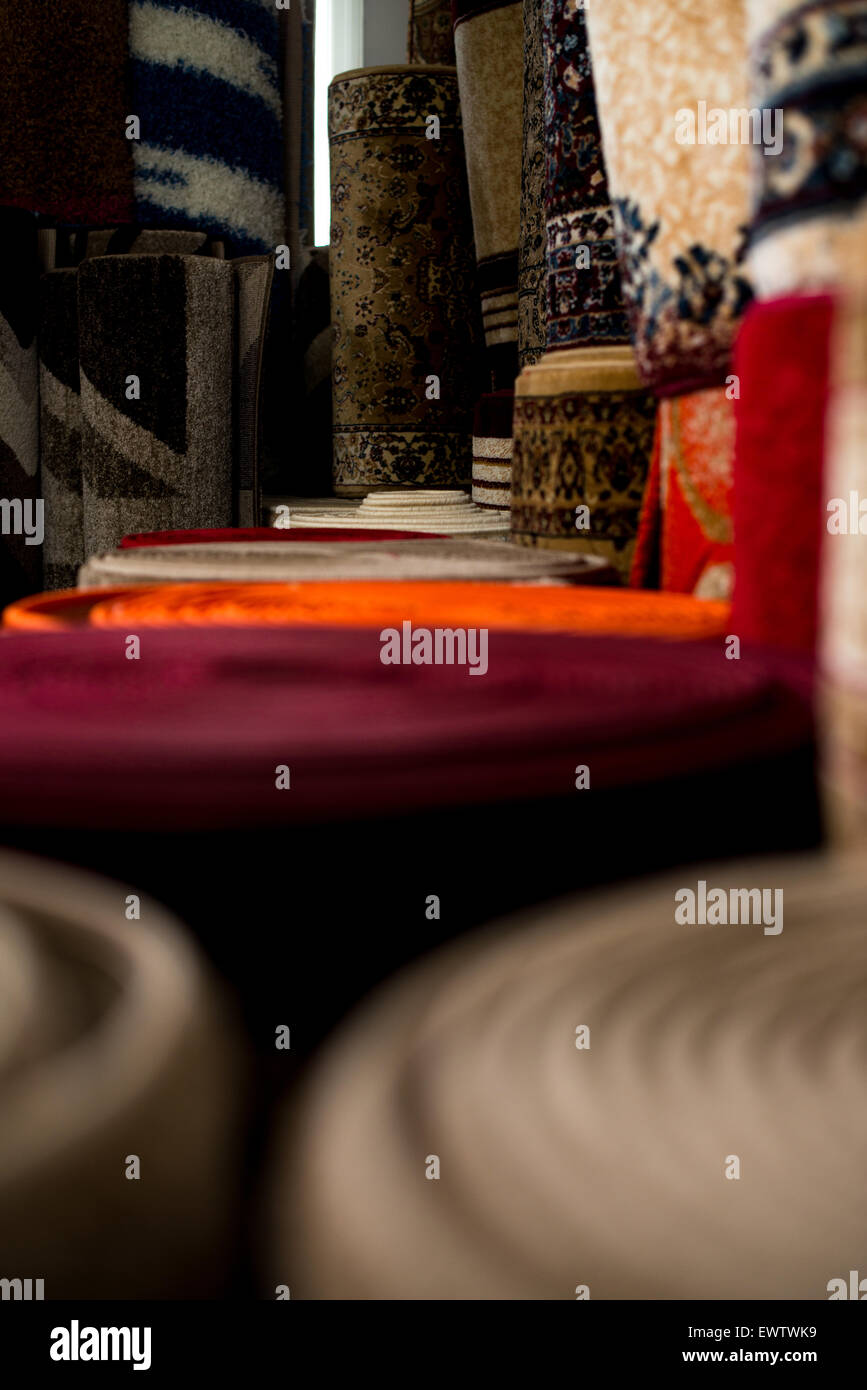 Rolled Rugs Inside A Rug Store Stock Photo Alamy