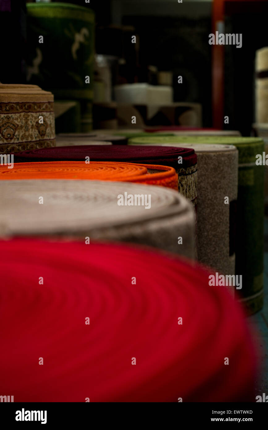 Rolled Rugs Inside A Rug Store Stock Photo Alamy
