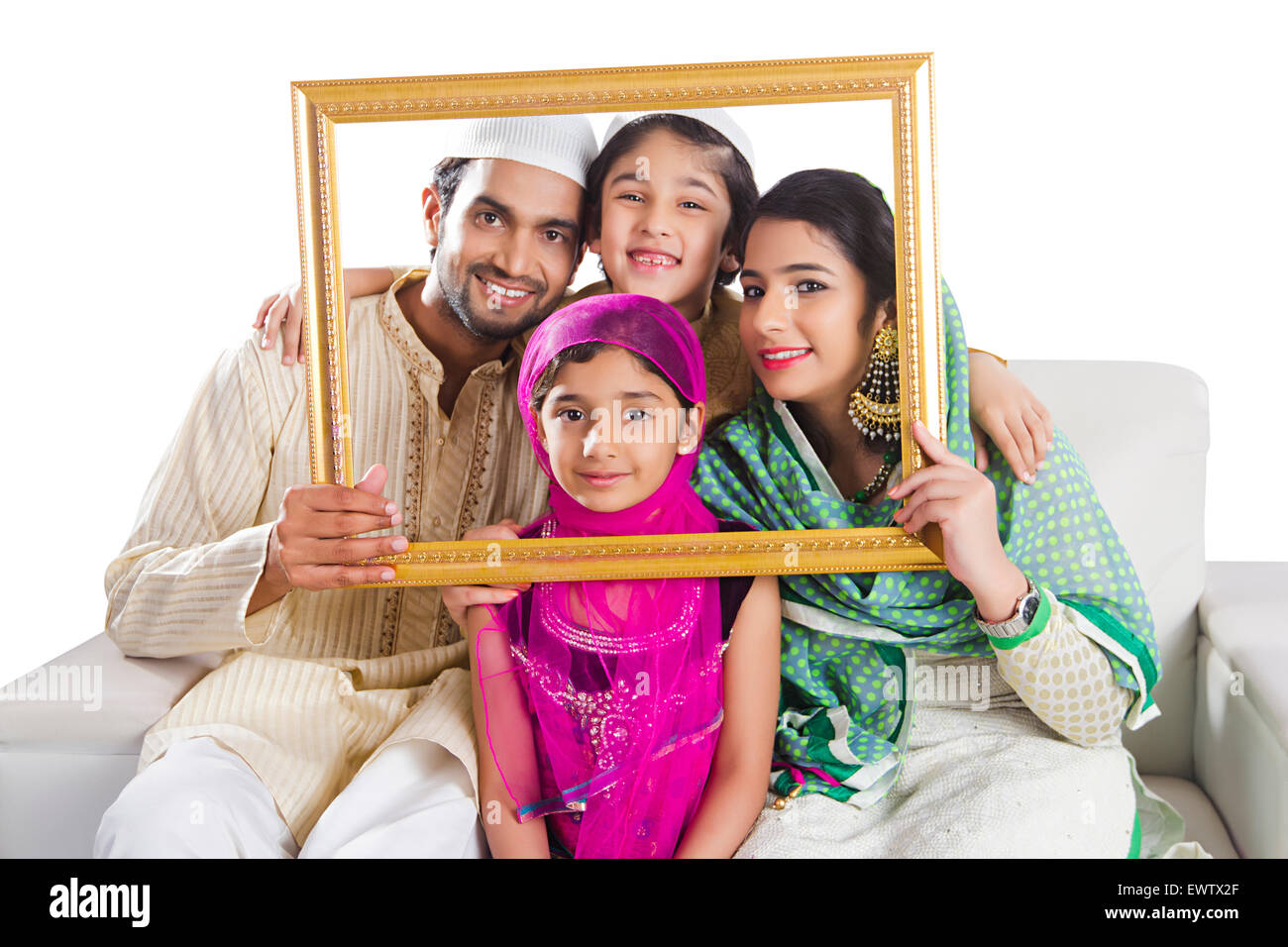 indian Muslim Parents and kids Frame Photography Stock Photo