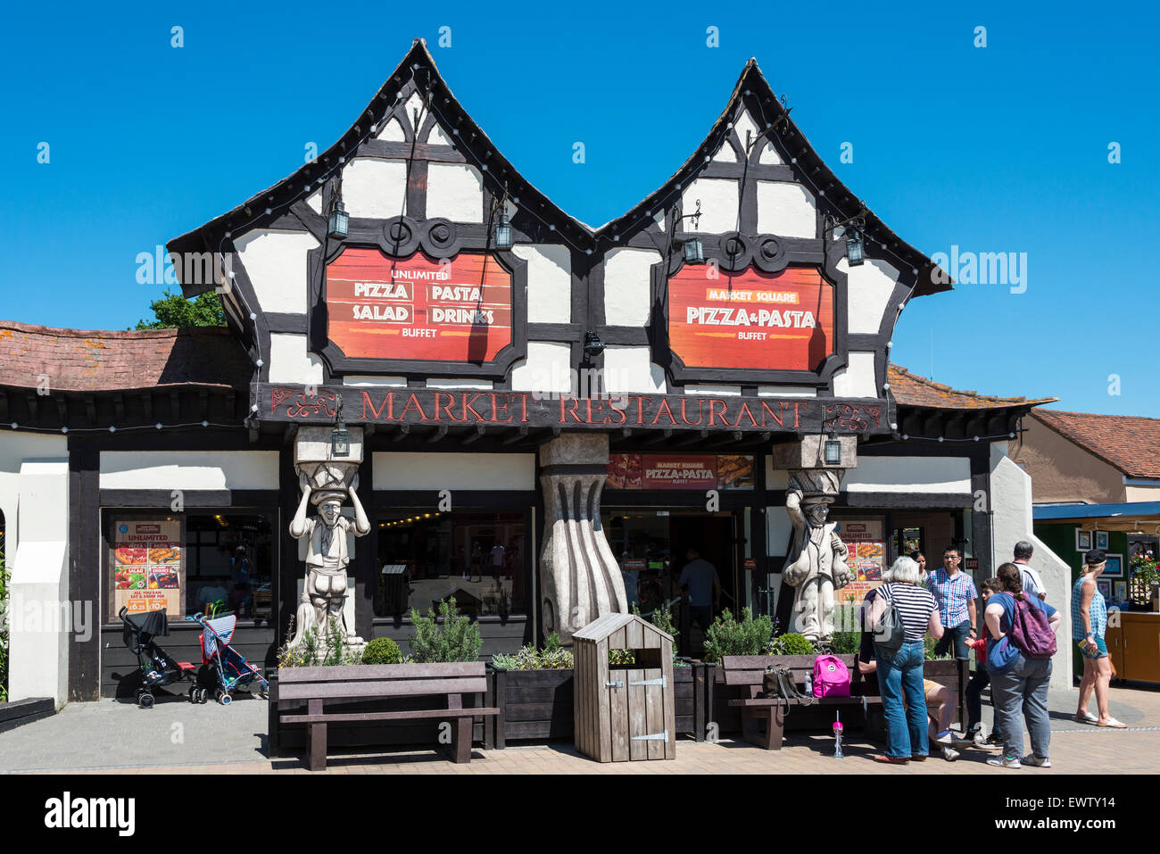 Market Restaurant, Market Square, Chessington World of Adventures Theme Park, Chessington, Surrey, England, United Kingdom Stock Photo