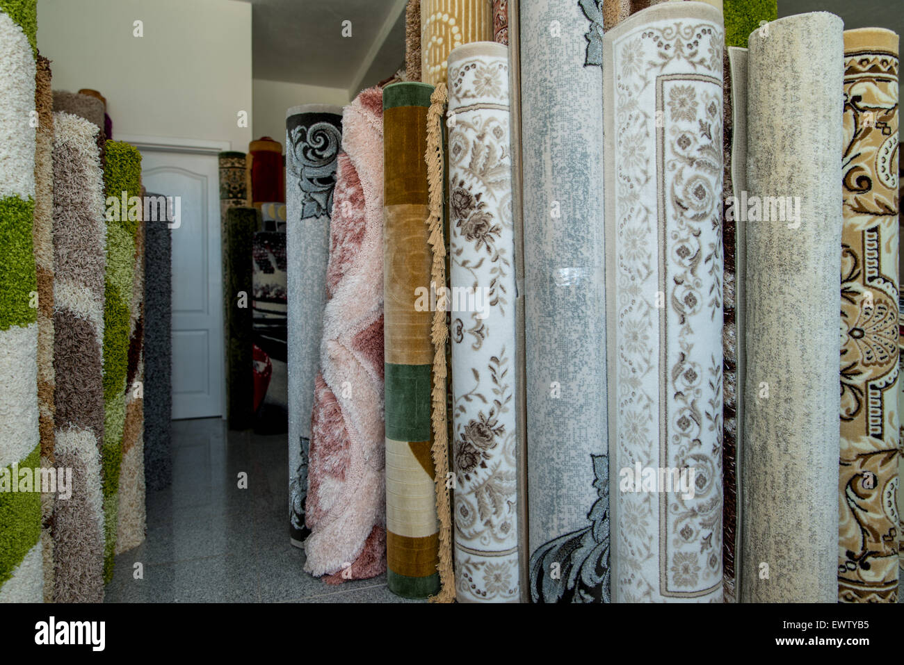 Carpets And Rugs Rolled Up & Displayed Stock Photo Alamy