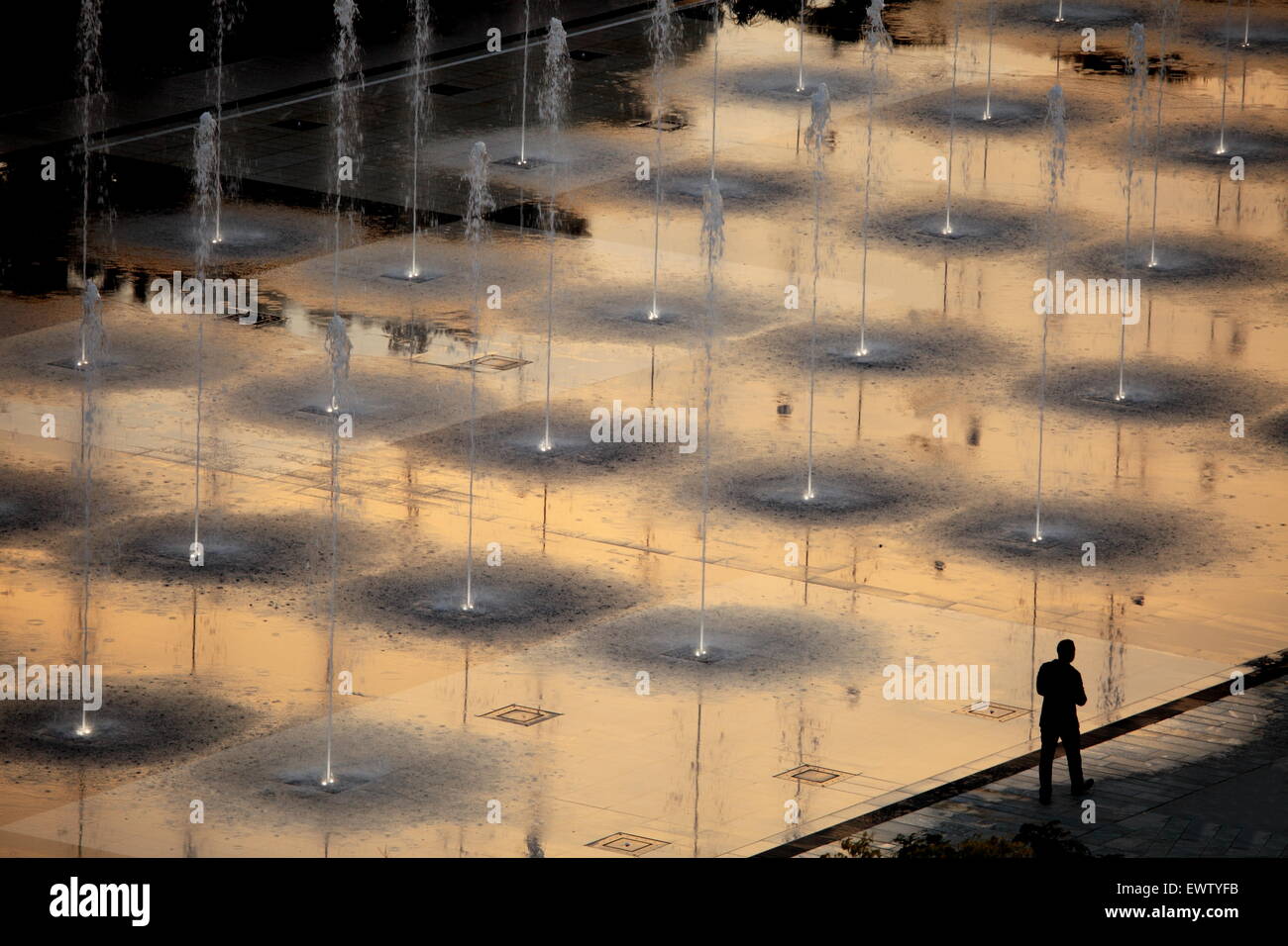 Water jet of the coulee verte garden in Nice city, French Riviera Stock Photo