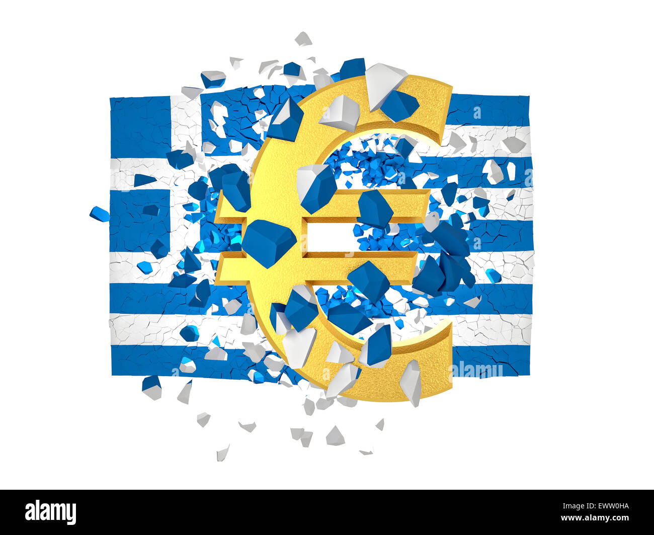 3d image of greece broken wall and euro symbol Stock Photo
