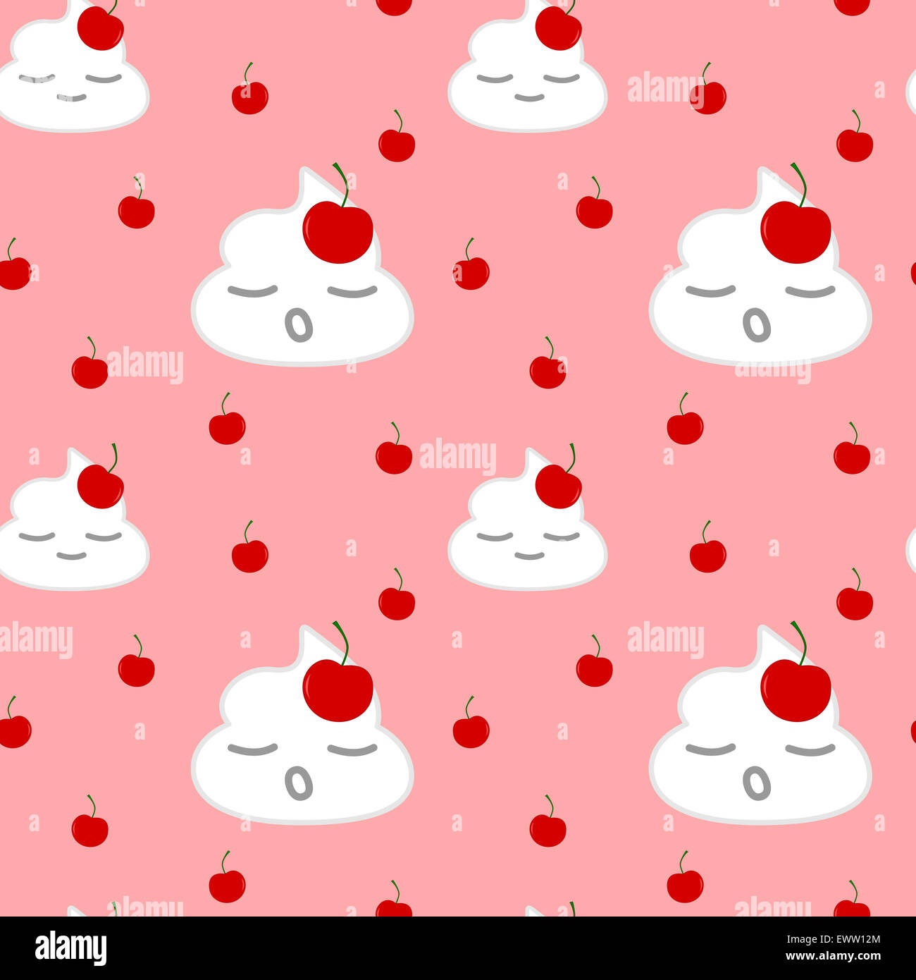 cartoon whipped cream with cherry seamless pattern illustration Stock Photo  - Alamy