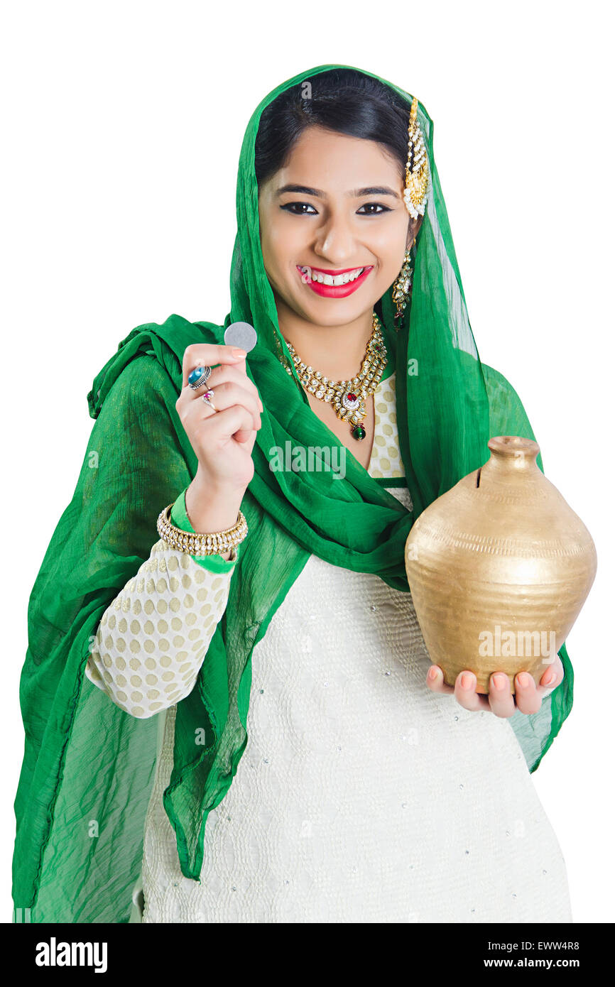 1 indian Muslim woman Saving Money Piggy Bank Stock Photo - Alamy