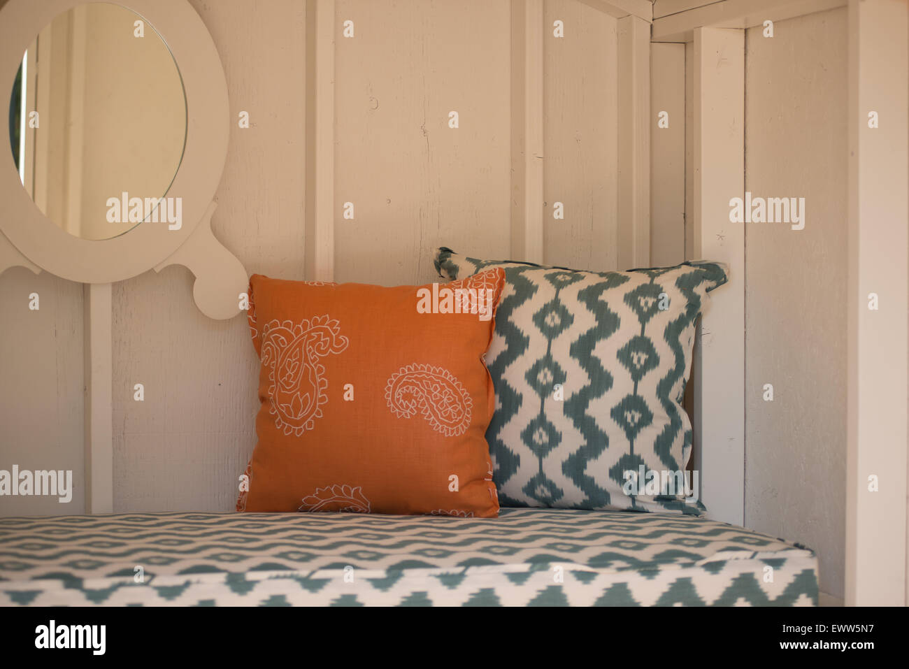 View of Two corner pillows on window seat Stock Photo - Alamy