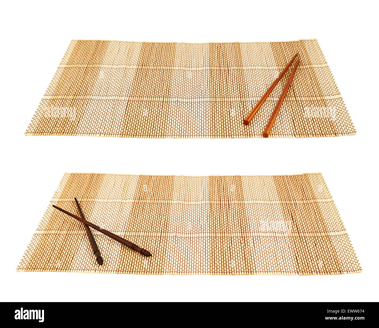 Chopsticks over a bamboo mat Stock Photo