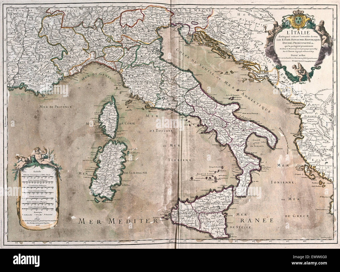 old map of Italy, with Corsica and Sardinia Stock Photo