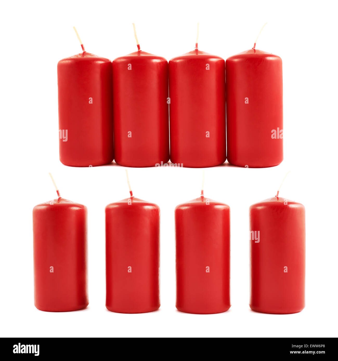 Red wax candle composition isolated Stock Photo