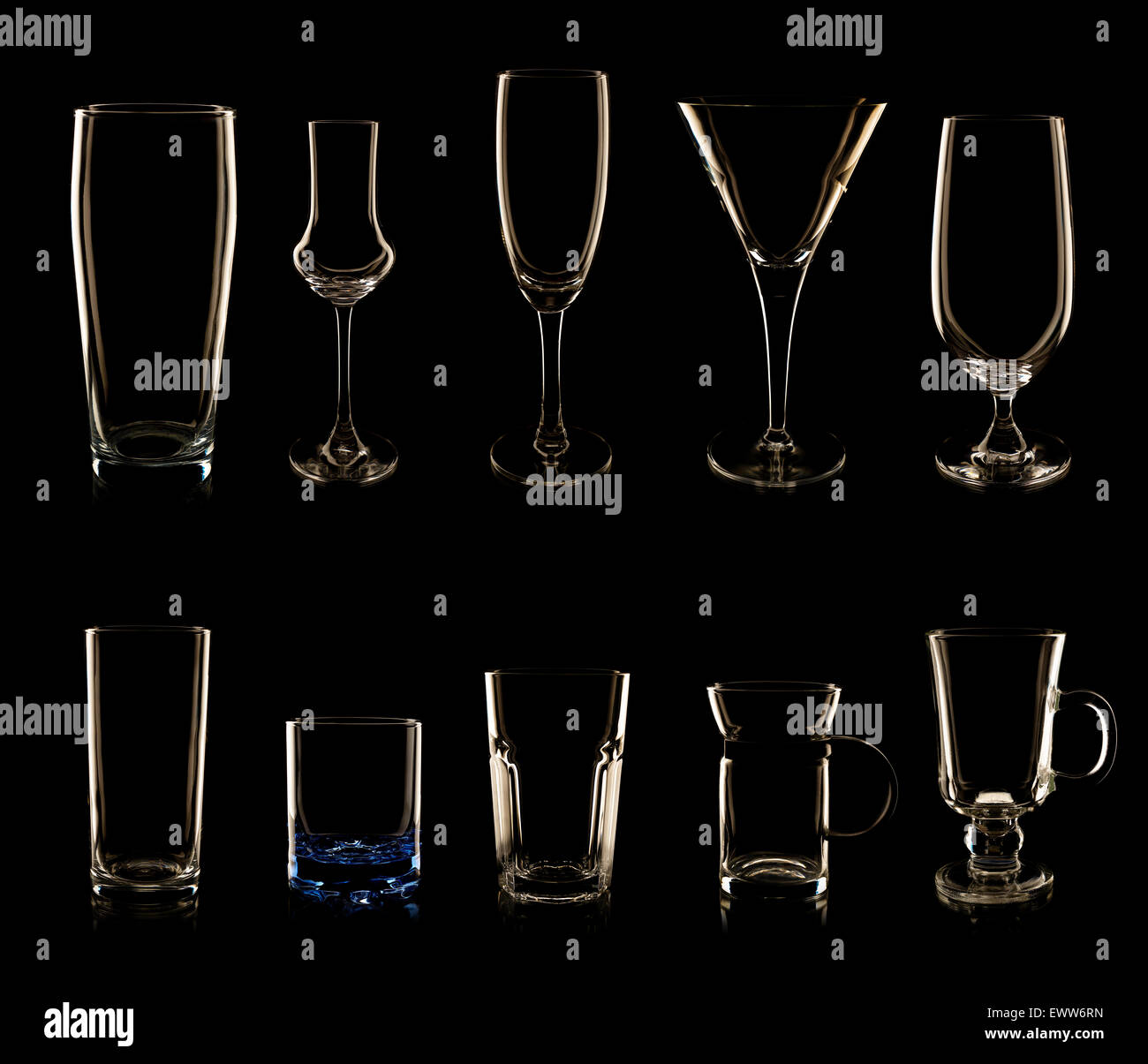 Set of multiple glasses and bottles Stock Photo Alamy
