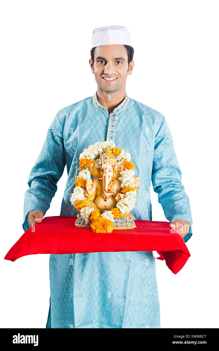 1 indian Marathi man Ganpat Sculpture Worship Stock Photo Alamy