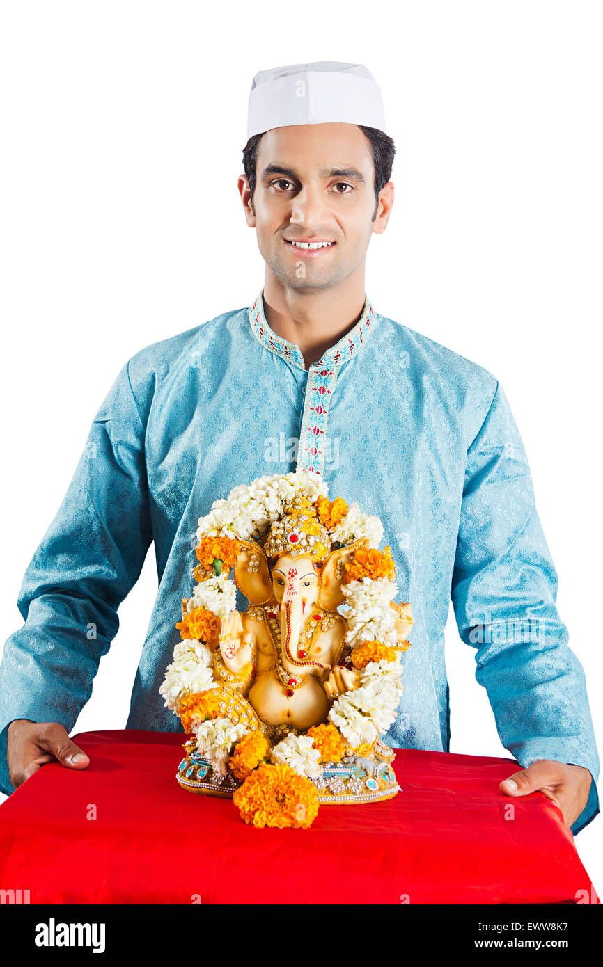 1 indian Marathi man Ganpat Sculpture Worship Stock Photo Alamy