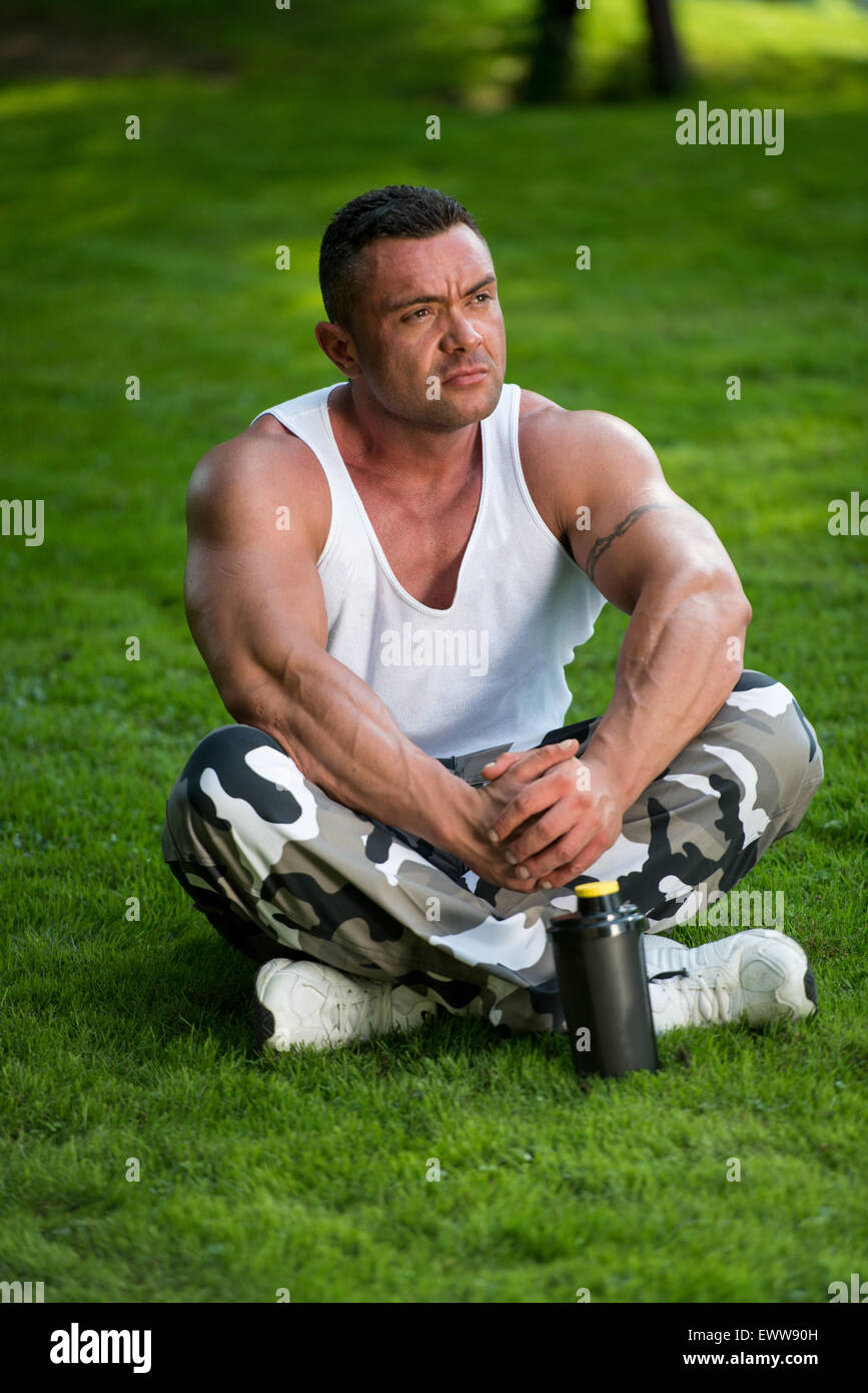 Man Resting And Relaxing Nature Stock Photo