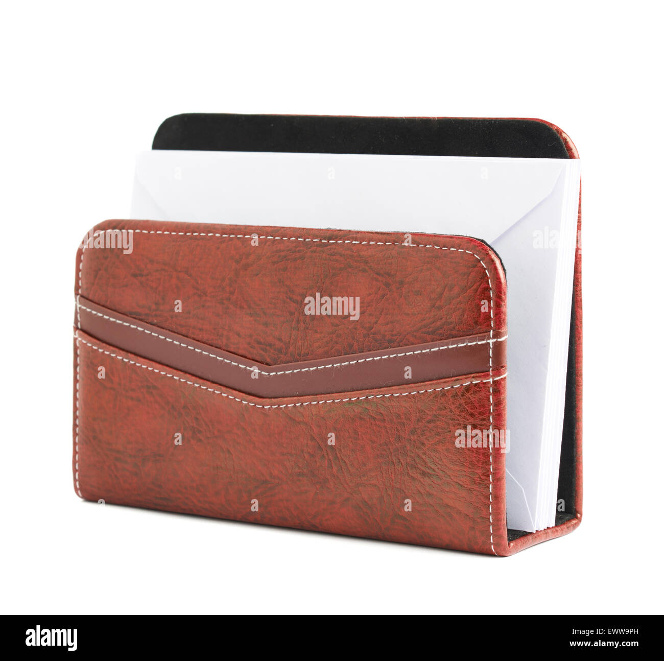 Red leather envelope holder isolated Stock Photo Alamy
