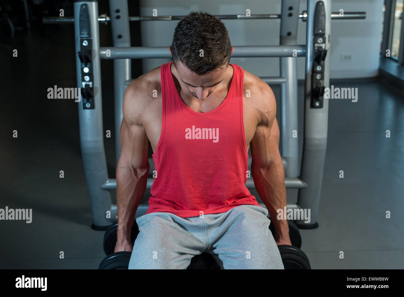 Young Men Doing Heavy Dumbbell Exercise Stock Photo Alamy