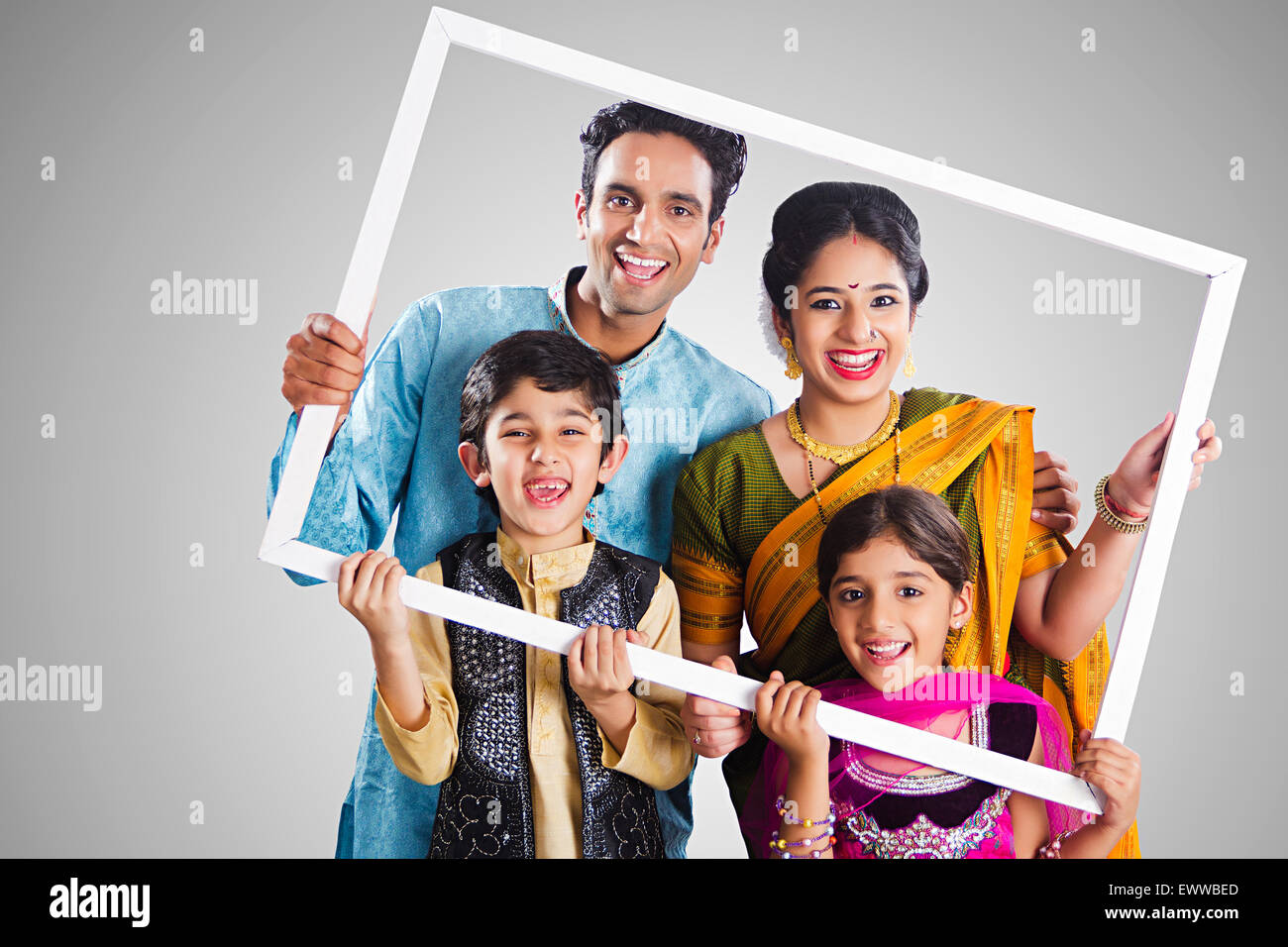 indian Marathi Parents and kids Photography Frame Stock Photo