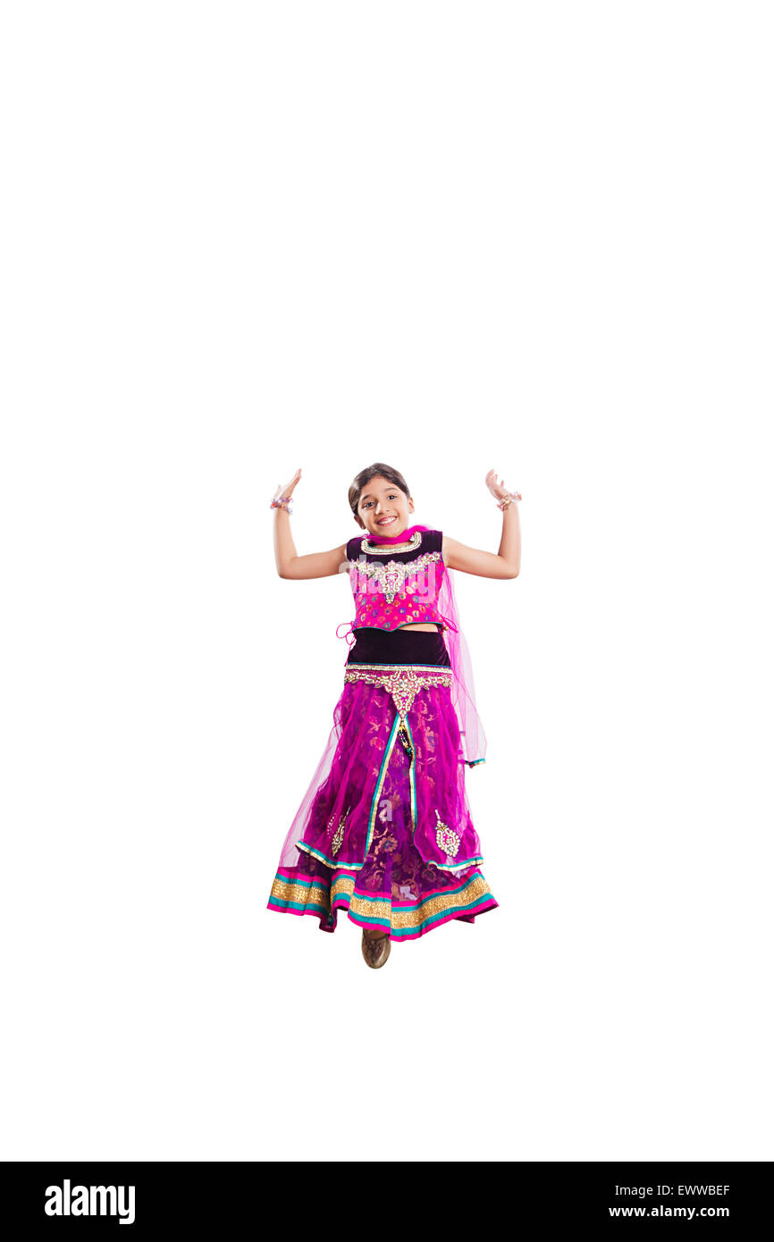1 indian child girl Jumping Stock Photo