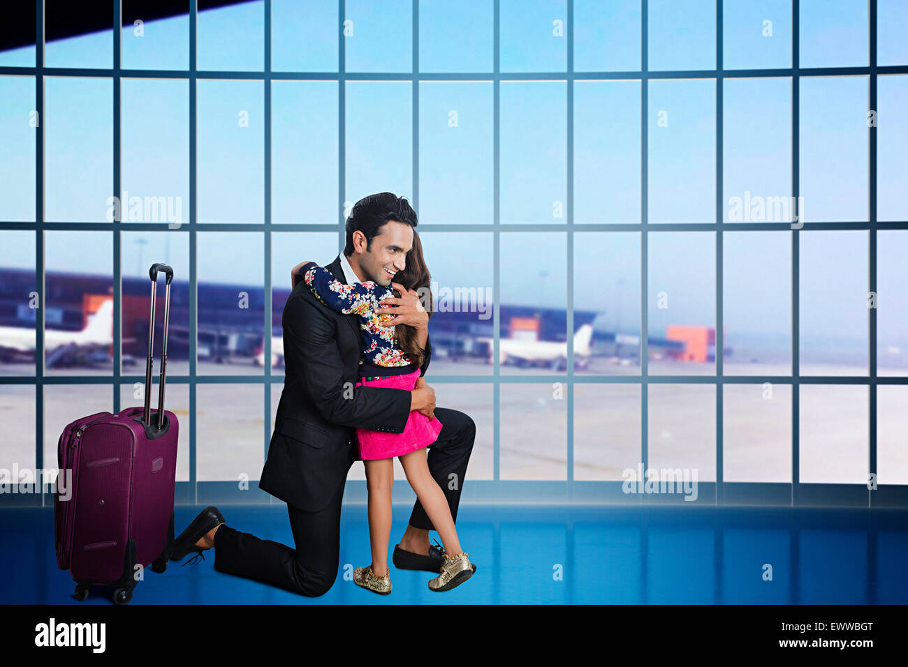 indian father and daughter Hugging Airport Stock Photo - Alamy