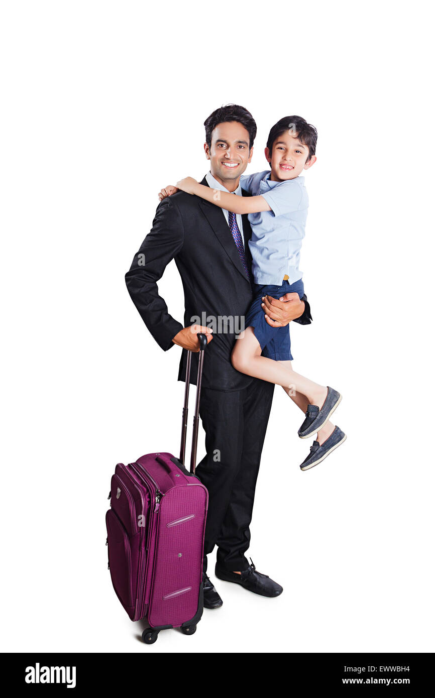 indian father and son Airport Preparation Stock Photo