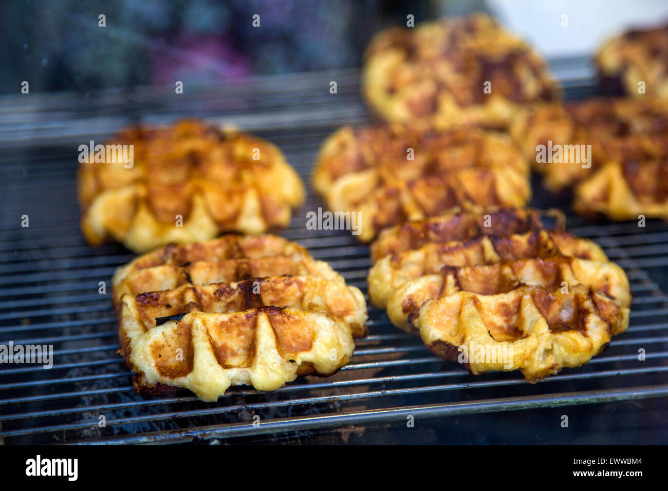 Detail of the waffles on the grill Stock Photo Alamy