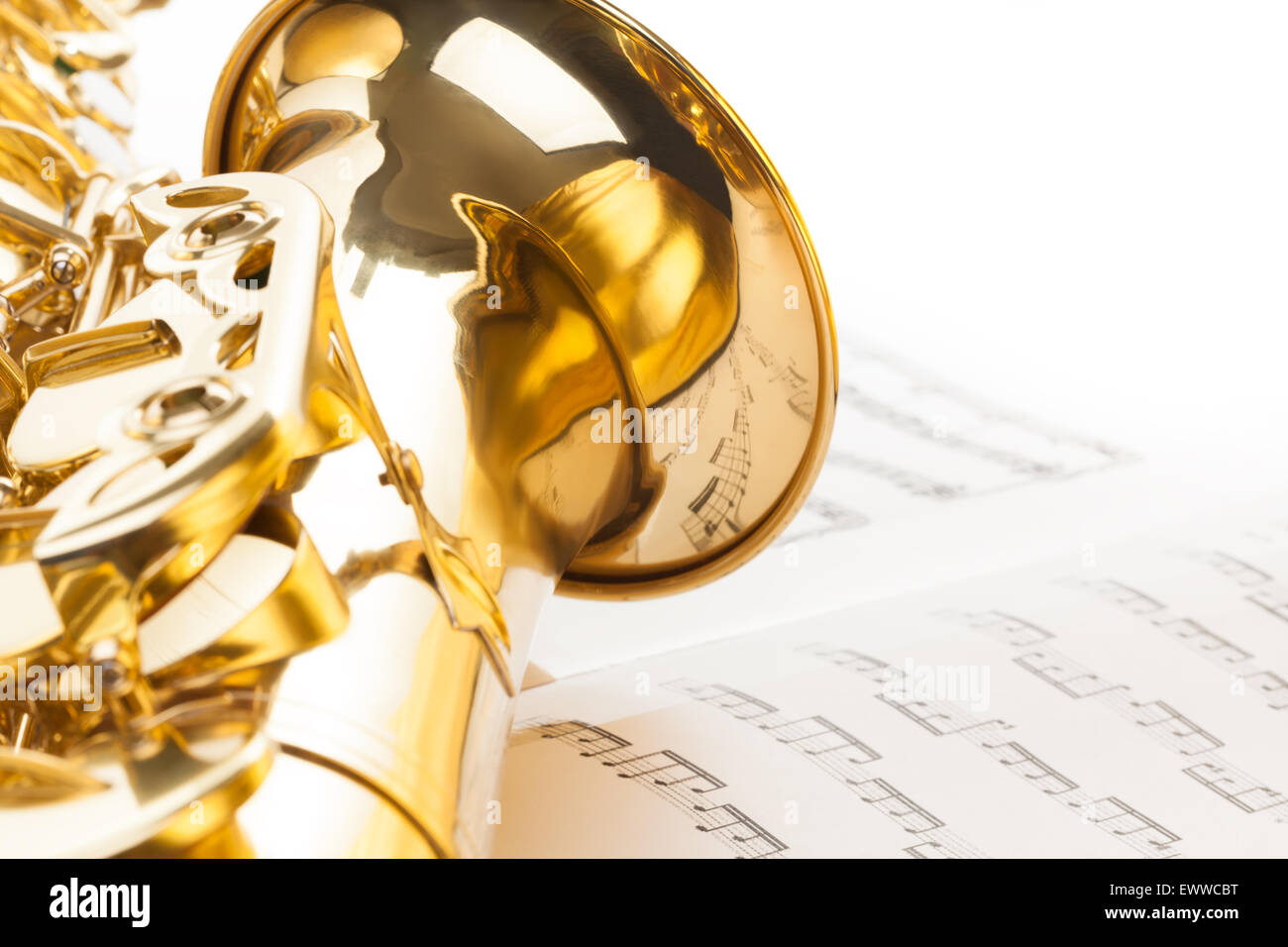 Alto saxophone with detailed view of bell Stock Photo